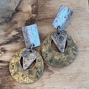 Artisan Gold and Silver Geometric Earrings